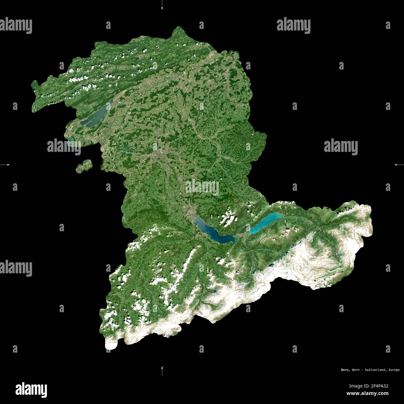 Bern, canton of Switzerland. Sentinel-2 satellite imagery. Shape ...