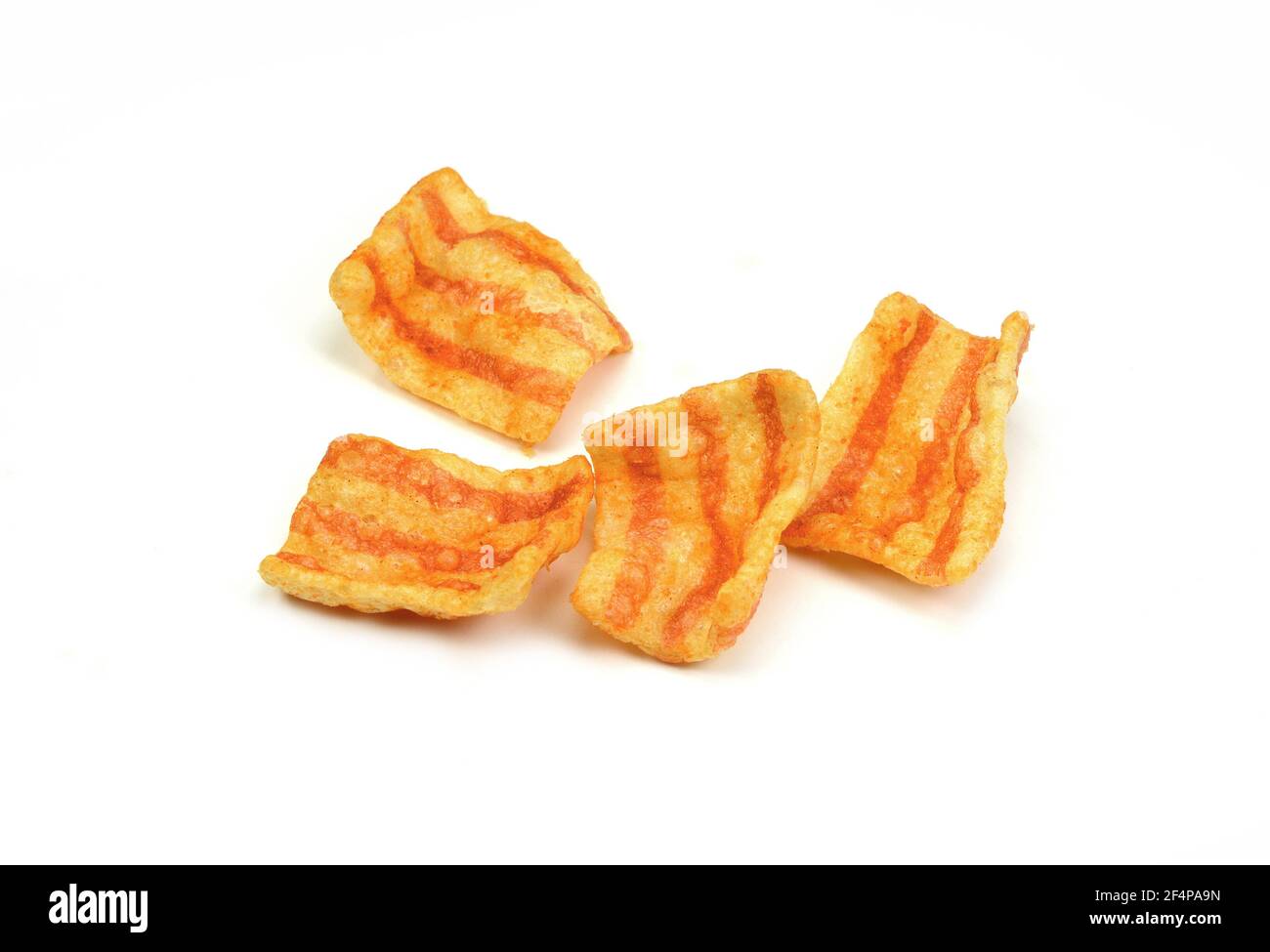 Bacon Chips. Delicious bacon snacks isolated on white background