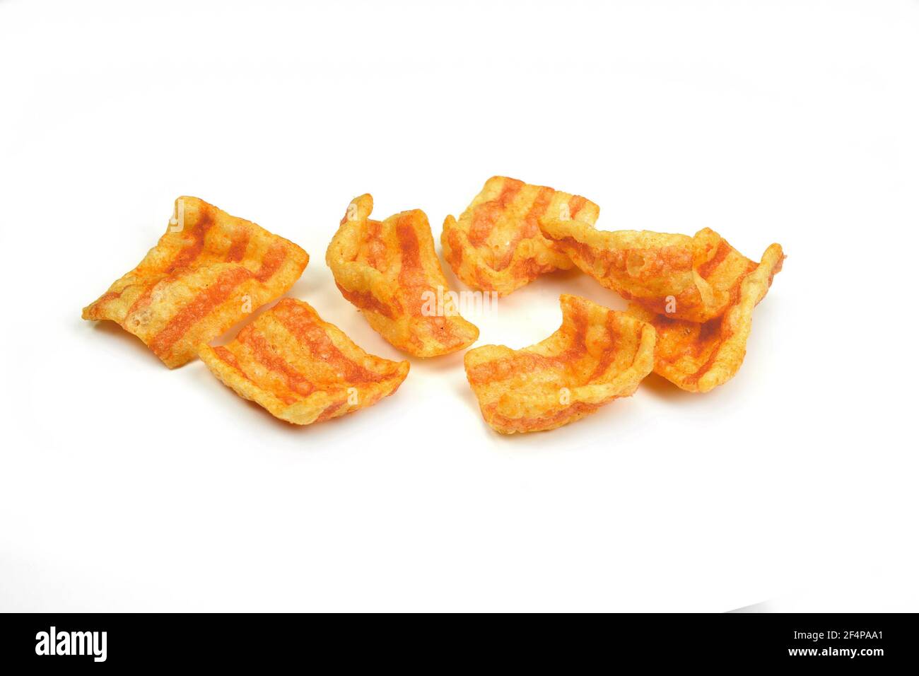 Bacon Chips. Delicious bacon snacks isolated on white background