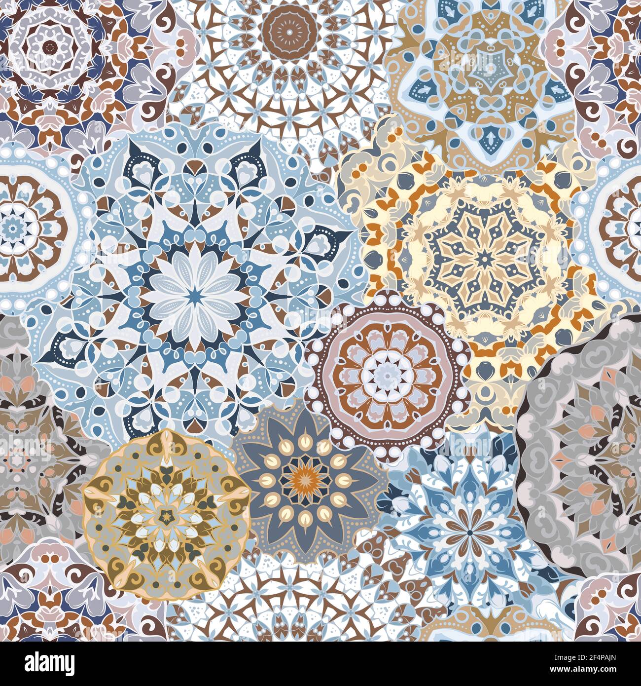 Seamless pattern with floral mandala. Arabic multicolor ornament for printing on fabric ore paper. Stock Vector