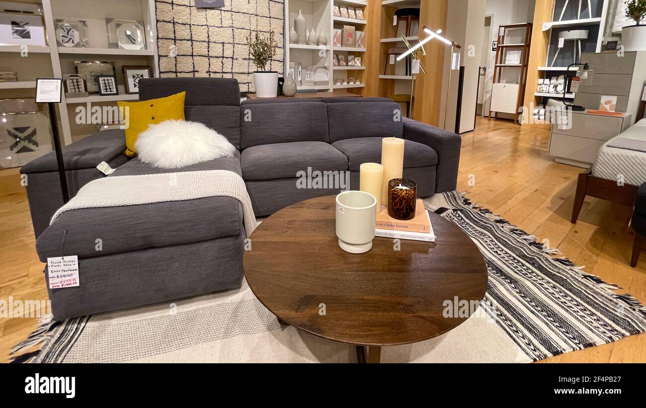 Orlando, FL USA March 6, 2021 A sectional couch and tables at a West