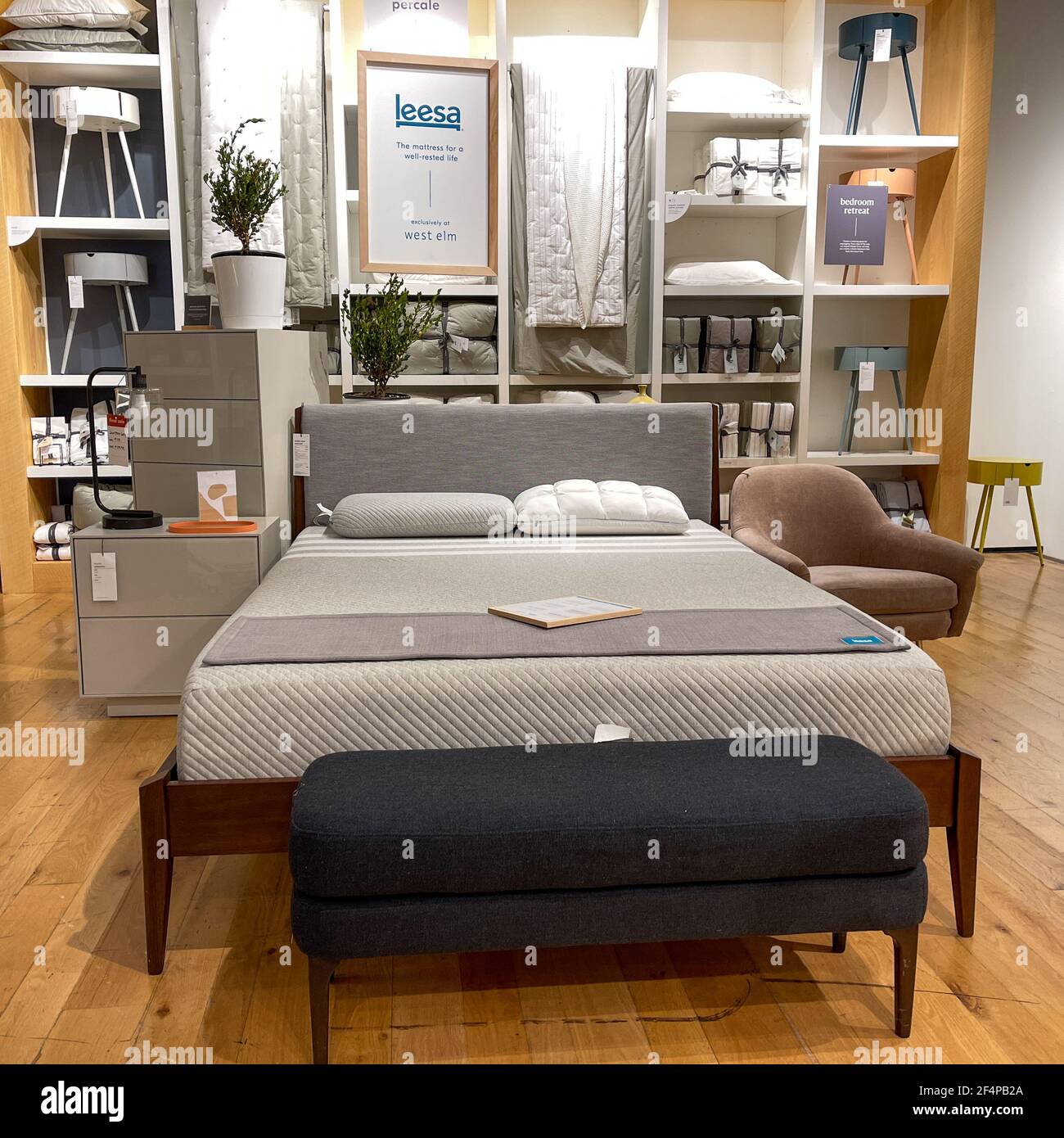 Orlando, FL USA March 6, 2021 A bedroom display at a West Elm