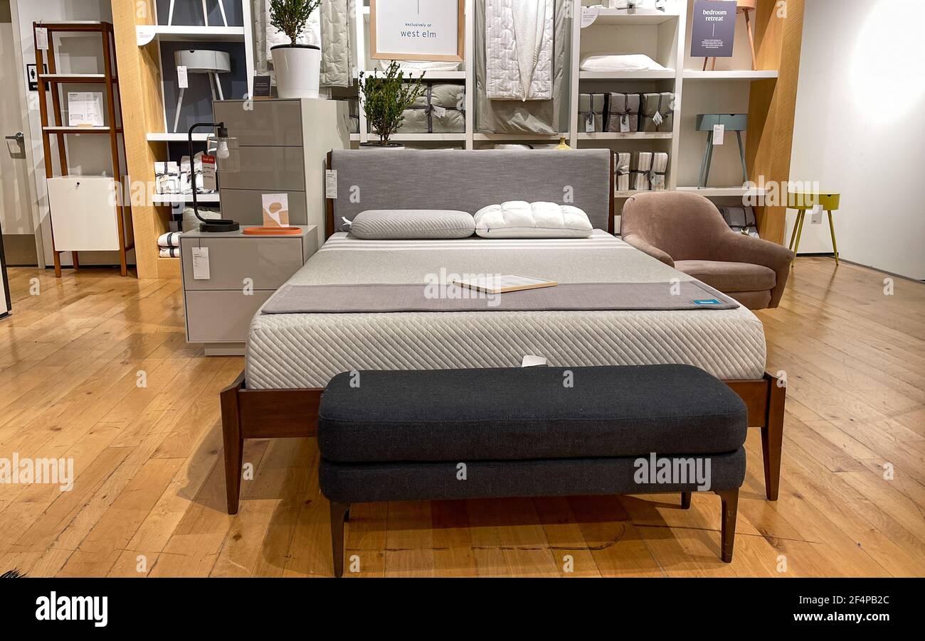 Orlando, FL USA March 6, 2021 A bedroom display at a West Elm