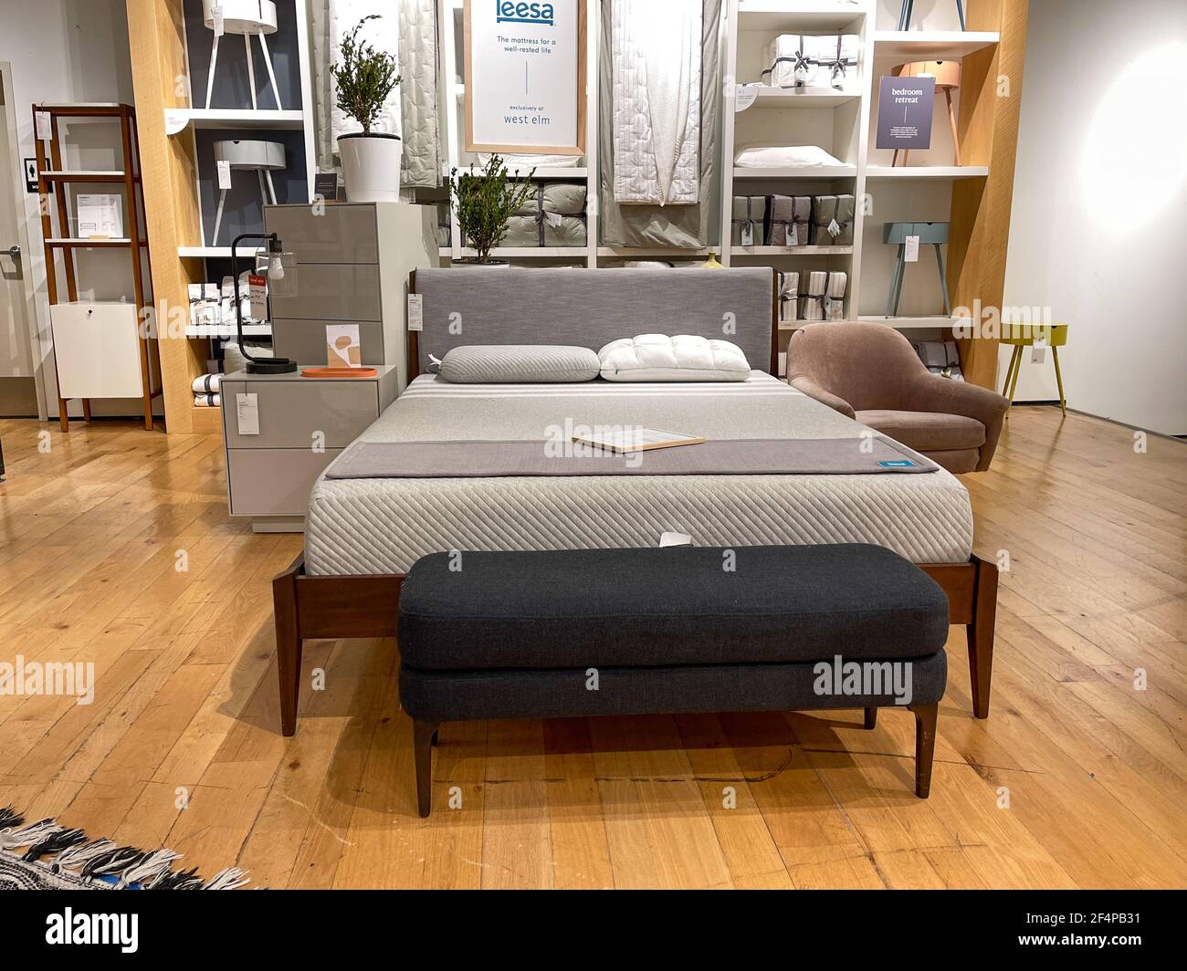 Orlando, FL USA March 6, 2021 A bedroom display at a West Elm