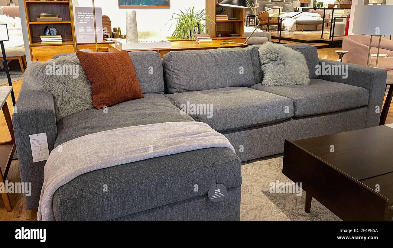 Orlando, FL USA March 6, 2021 A sectional couch and tables at a West