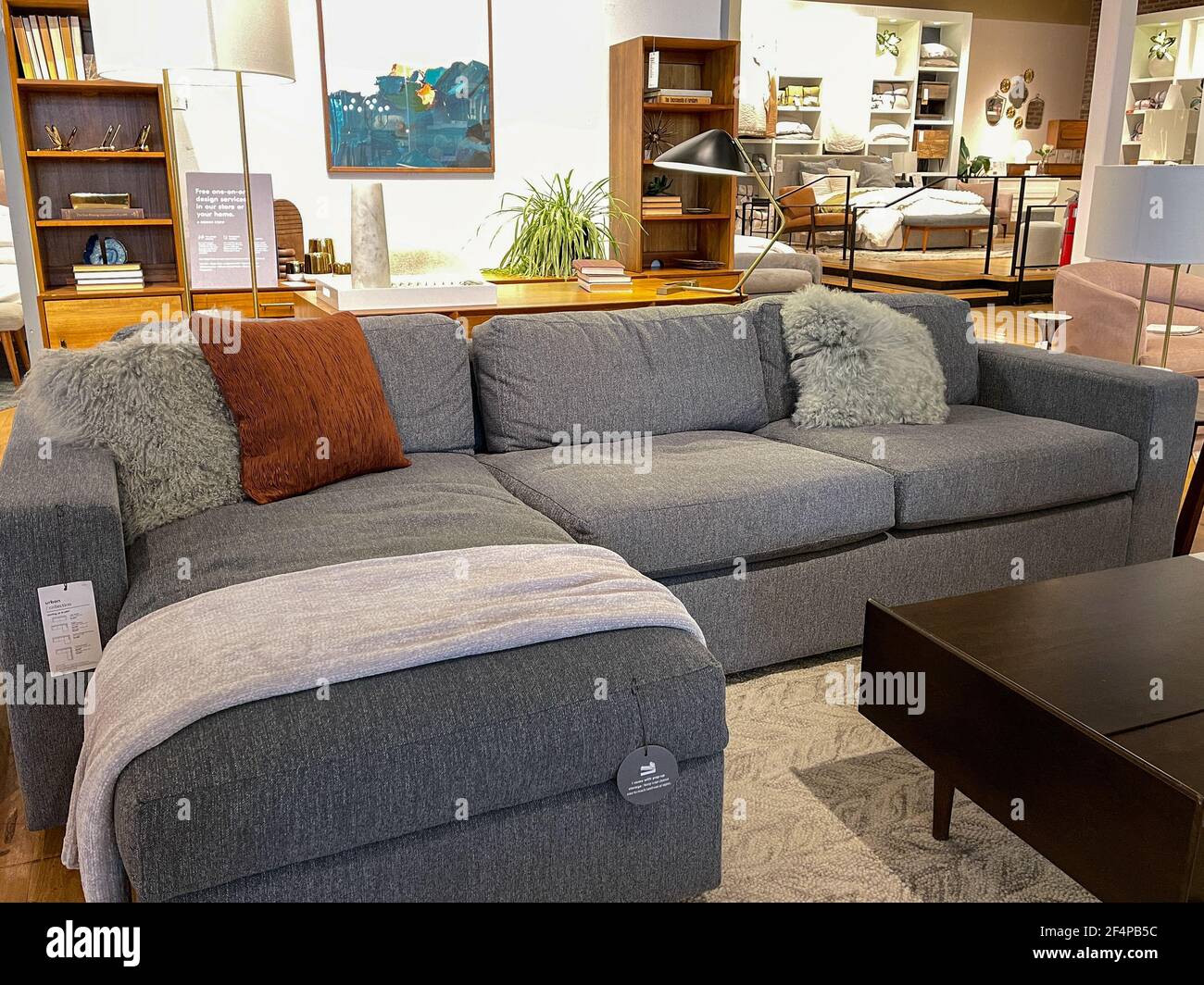 Orlando, FL USA March 6, 2021 A sectional couch and tables at a West