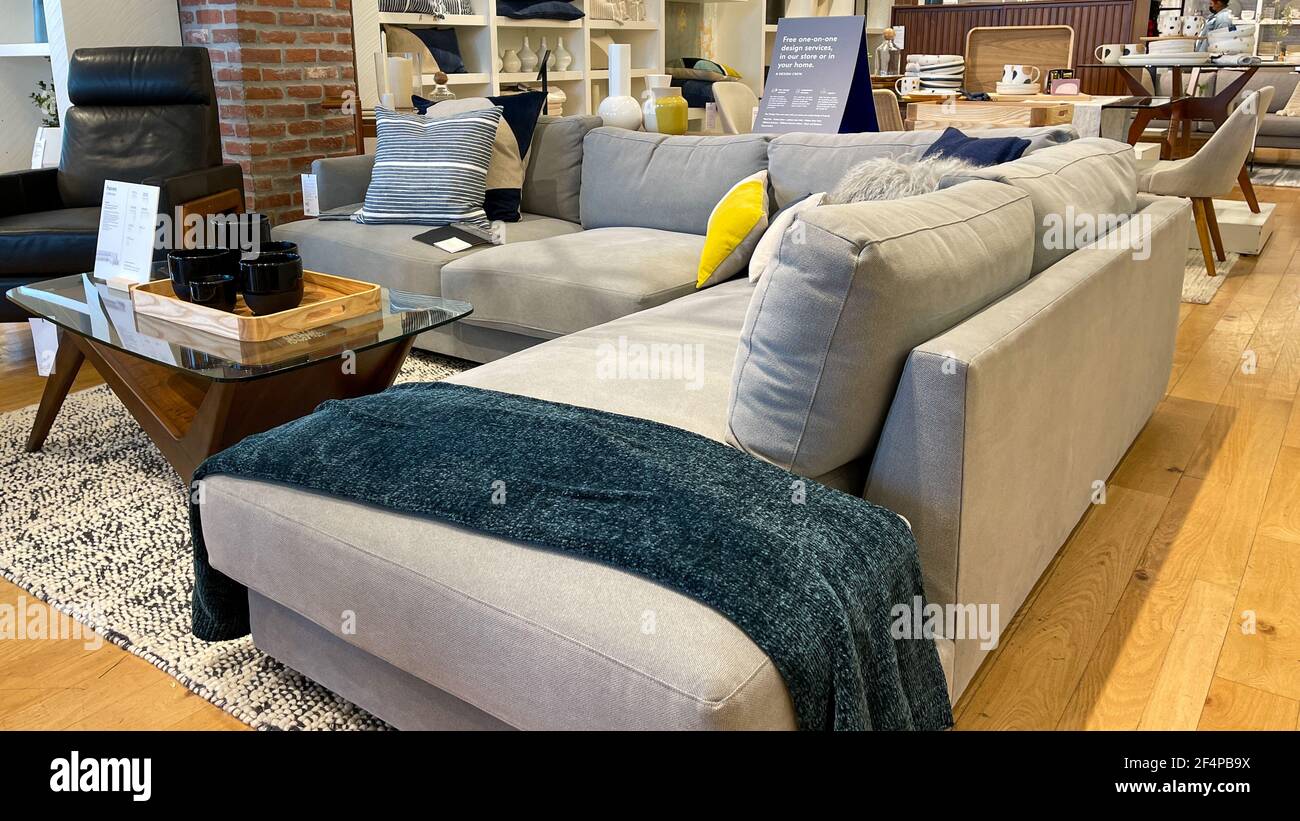 Orlando, FL USA March 6, 2021 A sectional couch and tables at a West