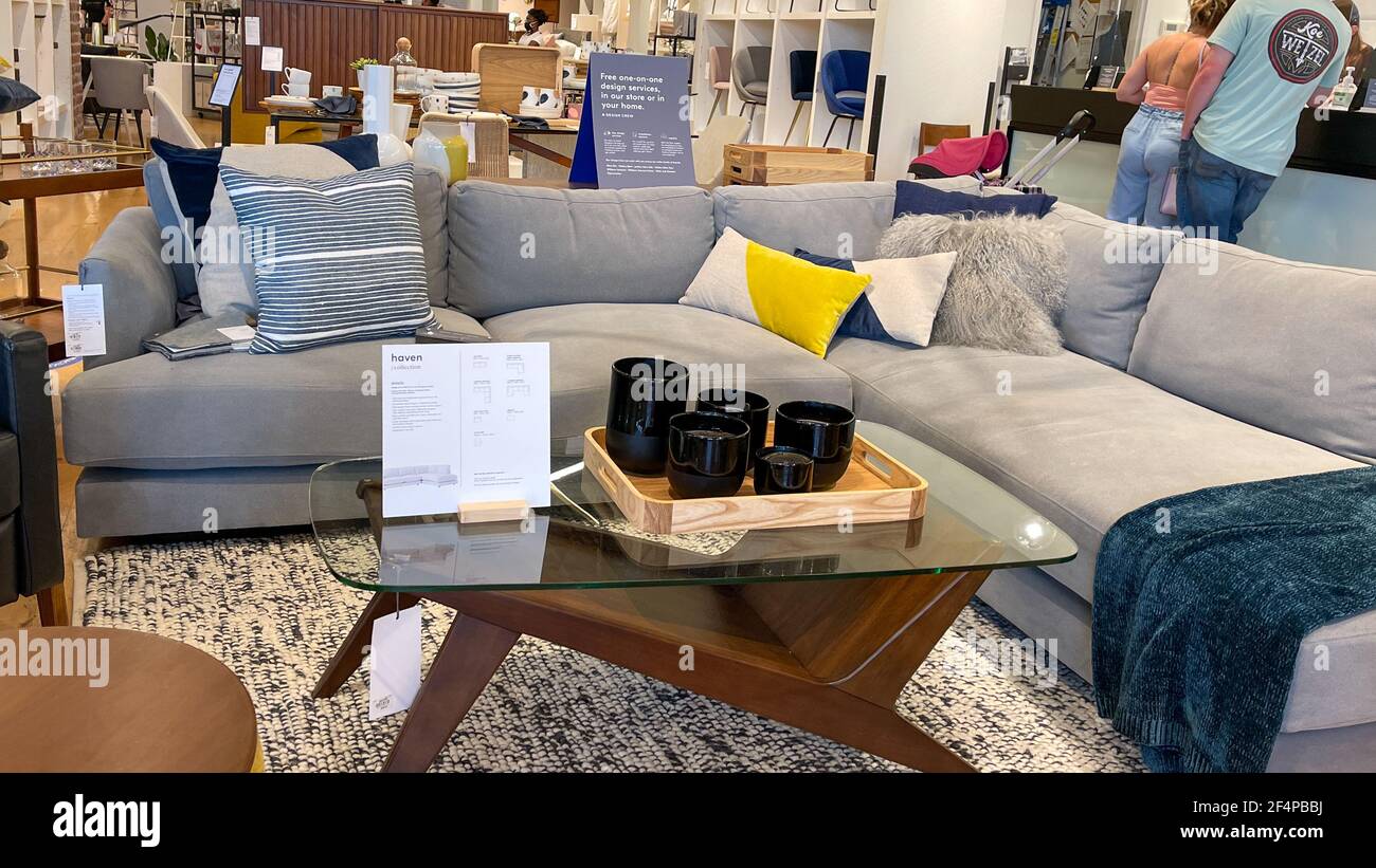 Orlando, FL USA March 6, 2021 A sectional couch and tables at a West