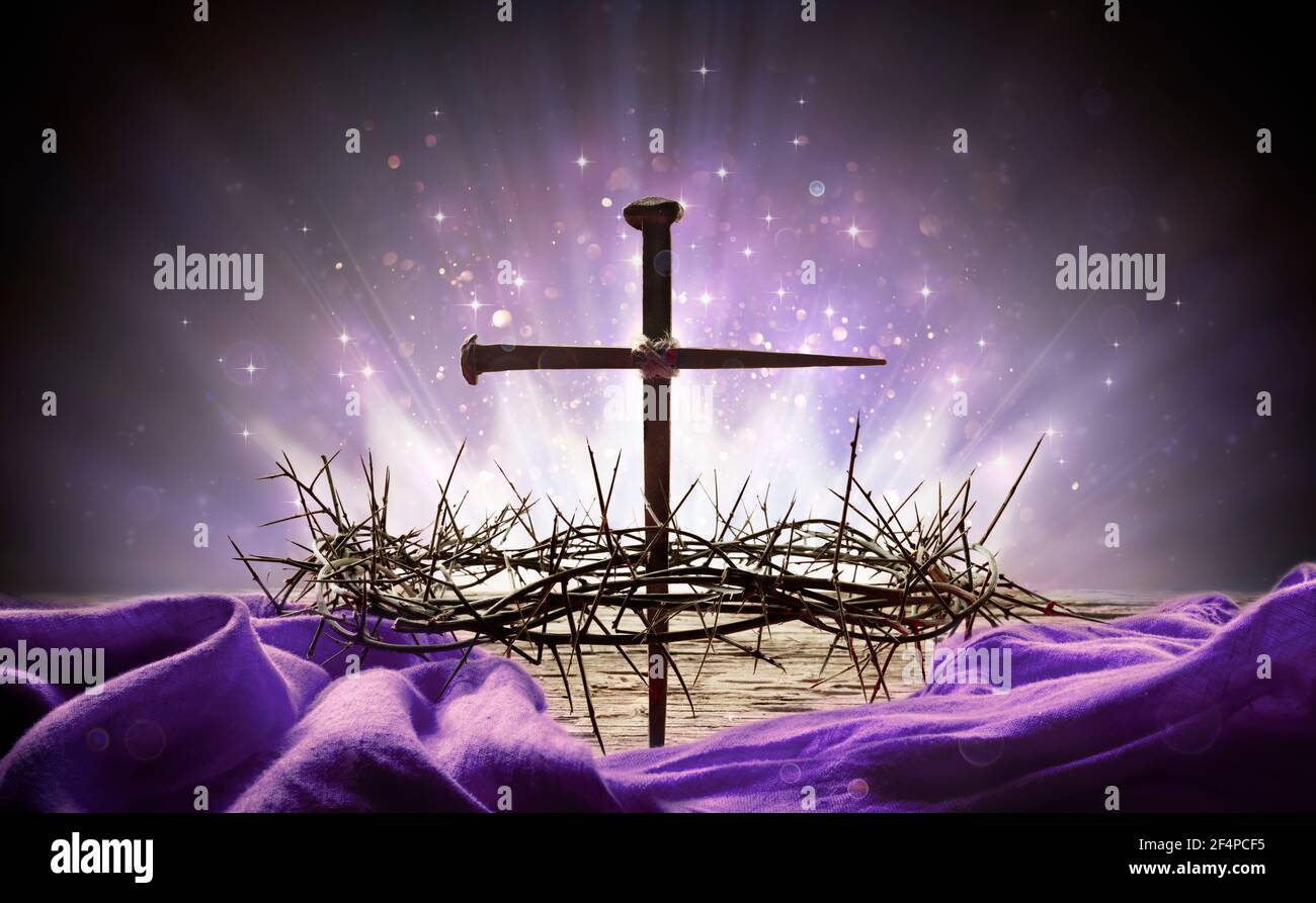 Wreath Of Thorns With King Crown Lights - Passion And Resurrection Concept Stock Photo