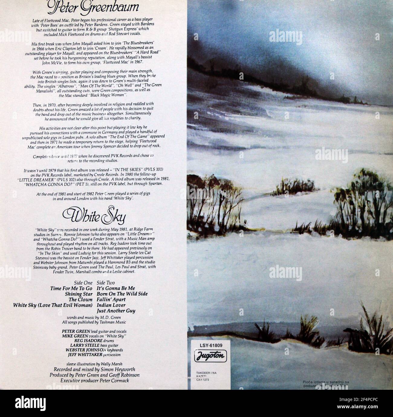 Peter Green: 1982. LP back cover: White Sky Stock Photo