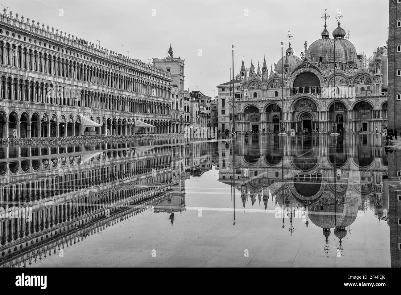 flood in Venice, San Marco square Stock Photo