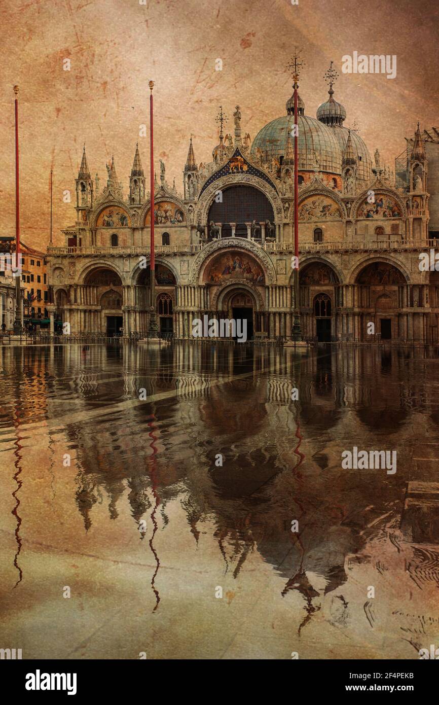 Flood in Venice, San Marco Square submerged under water
