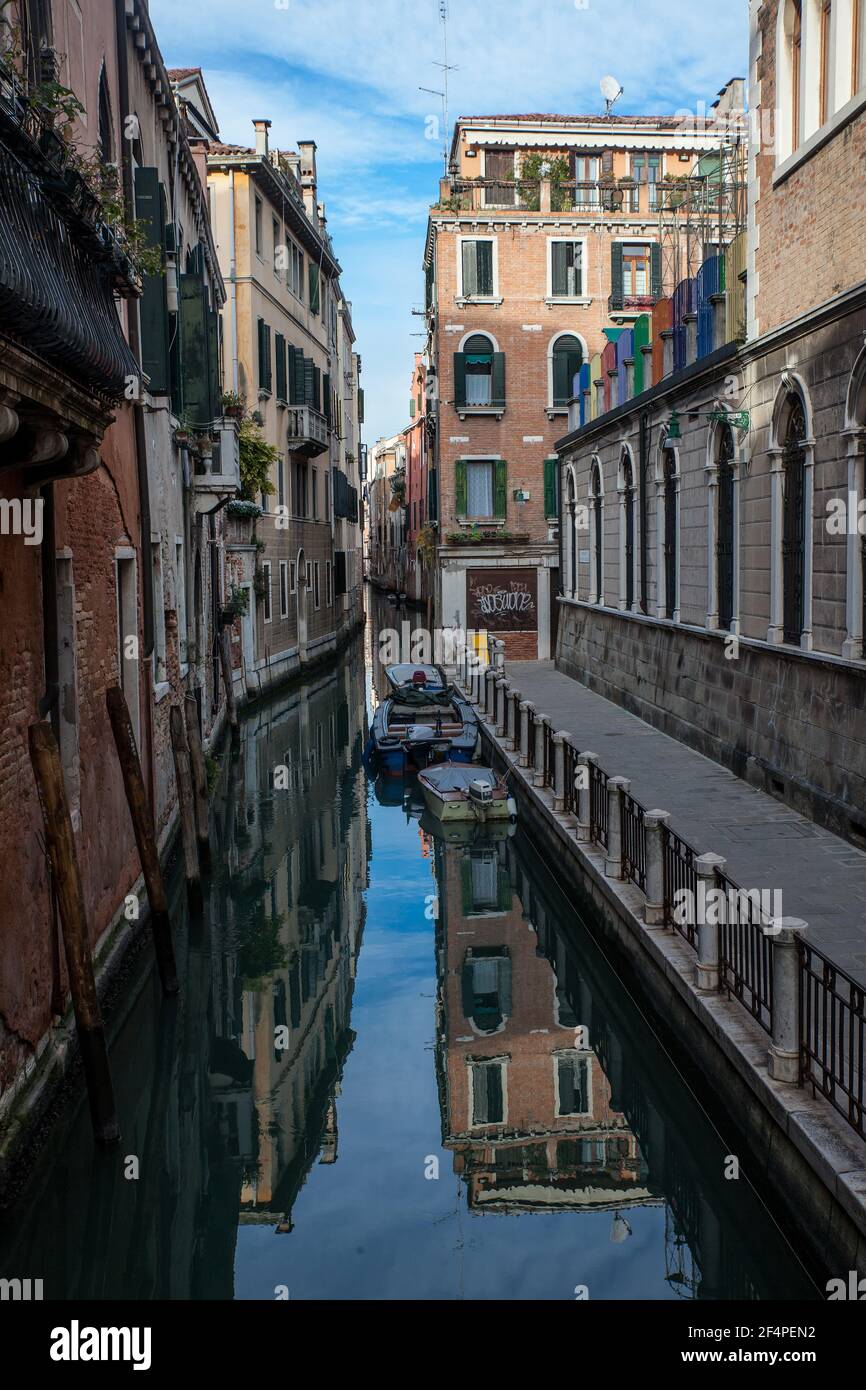 old Venice, channel with boats Stock Photo