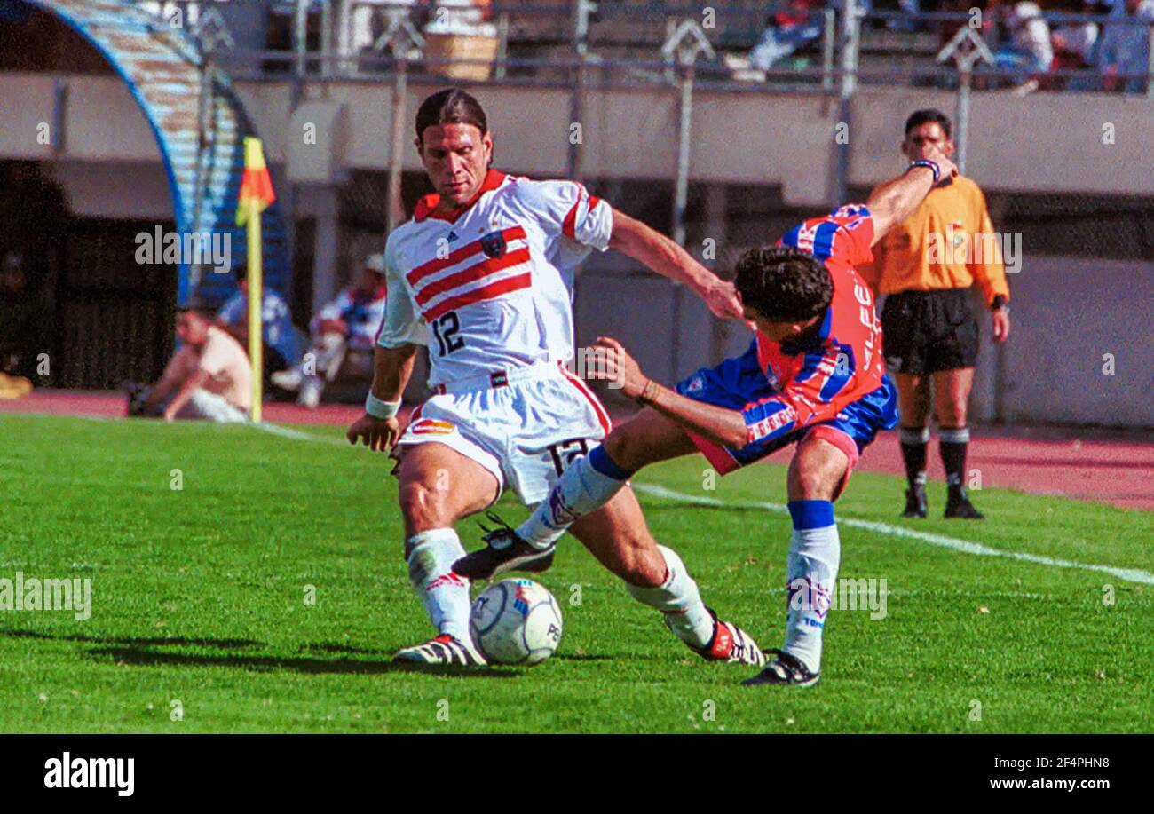 D.C. United player Jeff Agoos in action against C.D. Jorge Wilstermann in Cochabamba, Bolivia, March 2000. Stock Photo