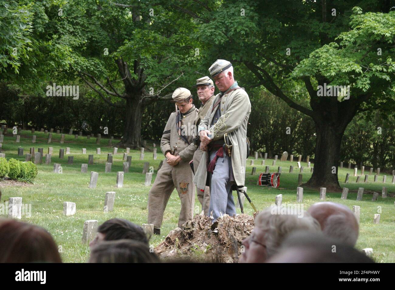 The Old City Cemetery, Lynchburg, VA, USA. Civil War reenactors in the Confederate Cemetery. Stock Photo