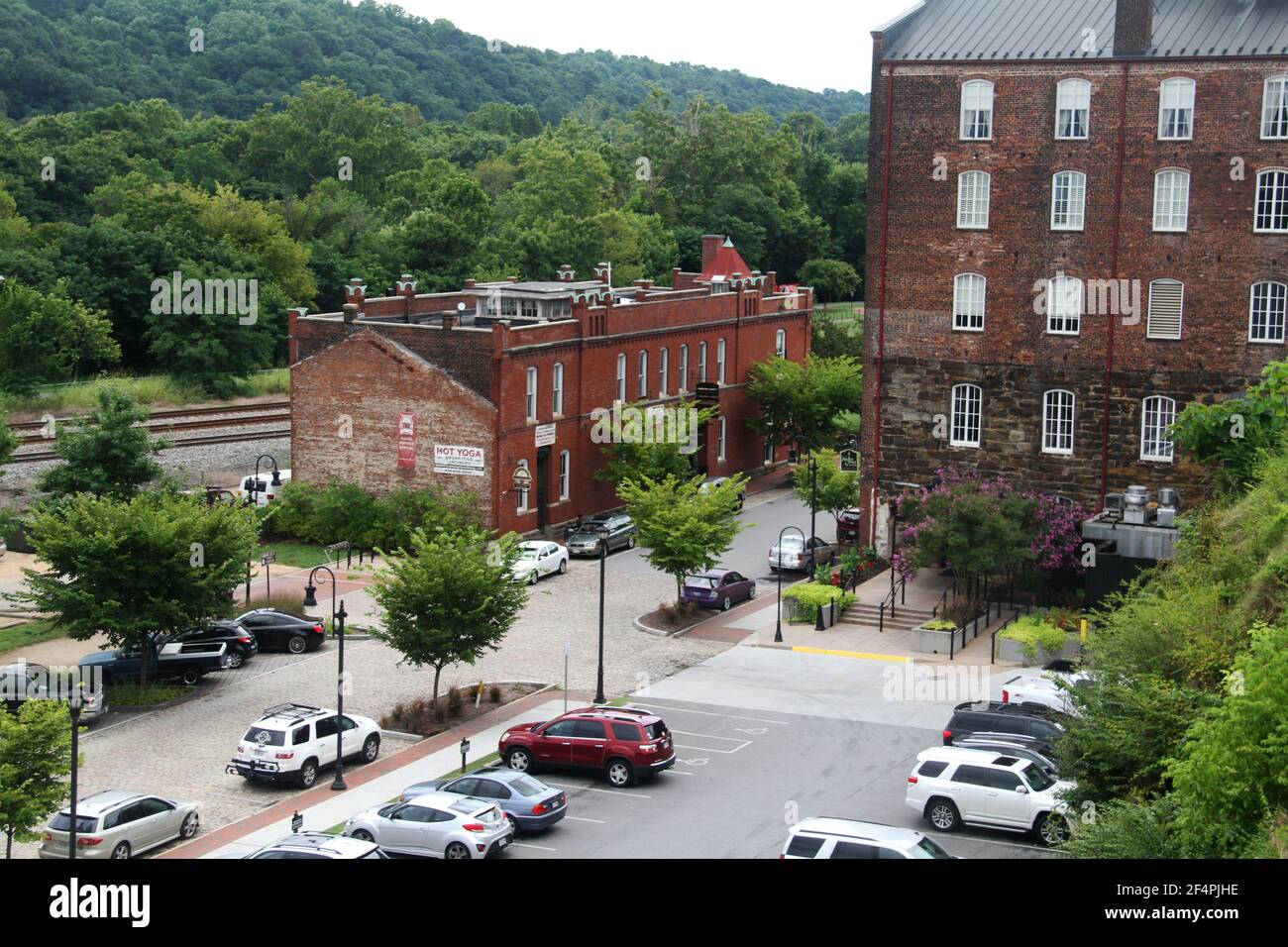 Downtown Lynchburg, VA, USA. View of Washington St, with industrial buildings repurposed as