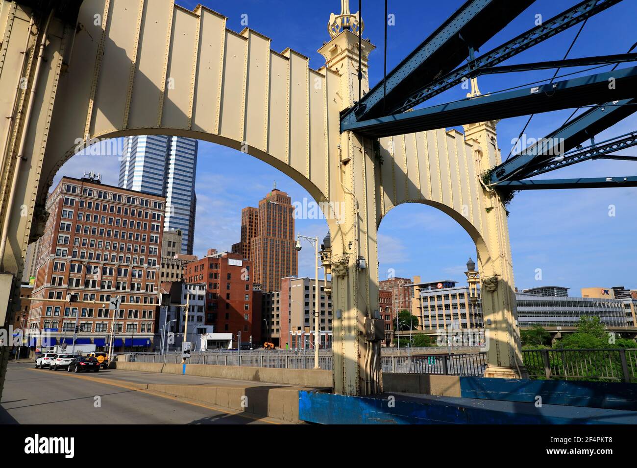 The Smithfield Street Bridge over Monongahela River with downtown