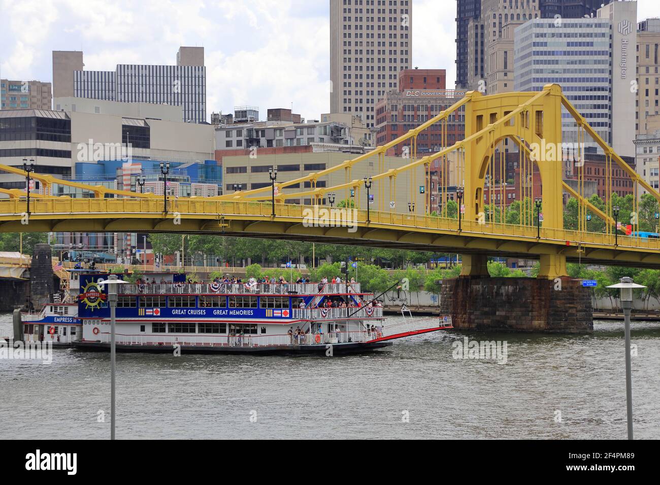 Andy Warhol Bridge aka Seventh Street Bridge with the view of downtown Pittsburgh in background.Pittsburgh.Pennsylvania.USA Stock Photo