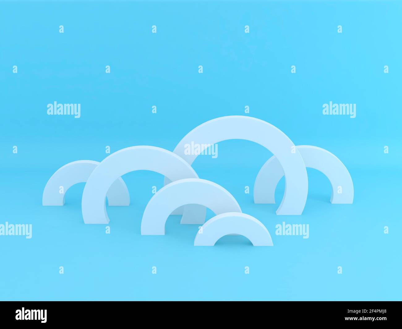 Abstract white circular 3d shapes on blue background Stock Photo