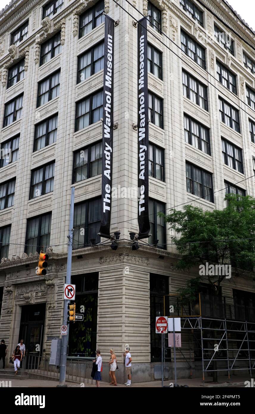 The building of Andy Warhol Museum with sign.Pittsburgh.Pennsylvania.USA Stock Photo