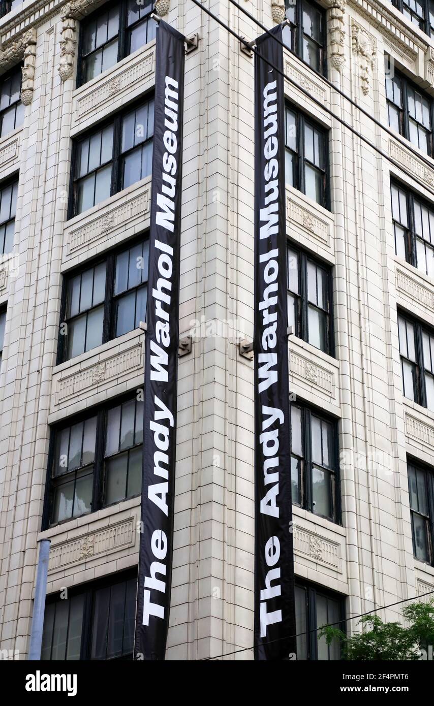 The building of Andy Warhol Museum with sign.Pittsburgh.Pennsylvania.USA Stock Photo