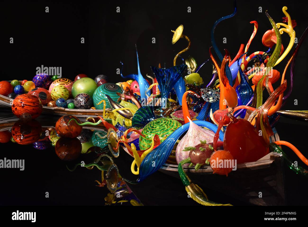 Hand blown, abstract glass sculptures in the Chihuly Garden and Glass