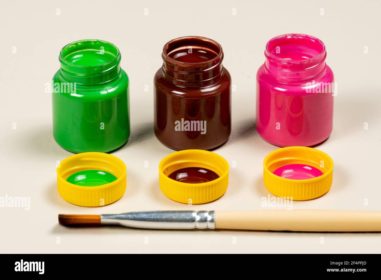 3 open gouache paint glass opened align Stock Photo Alamy