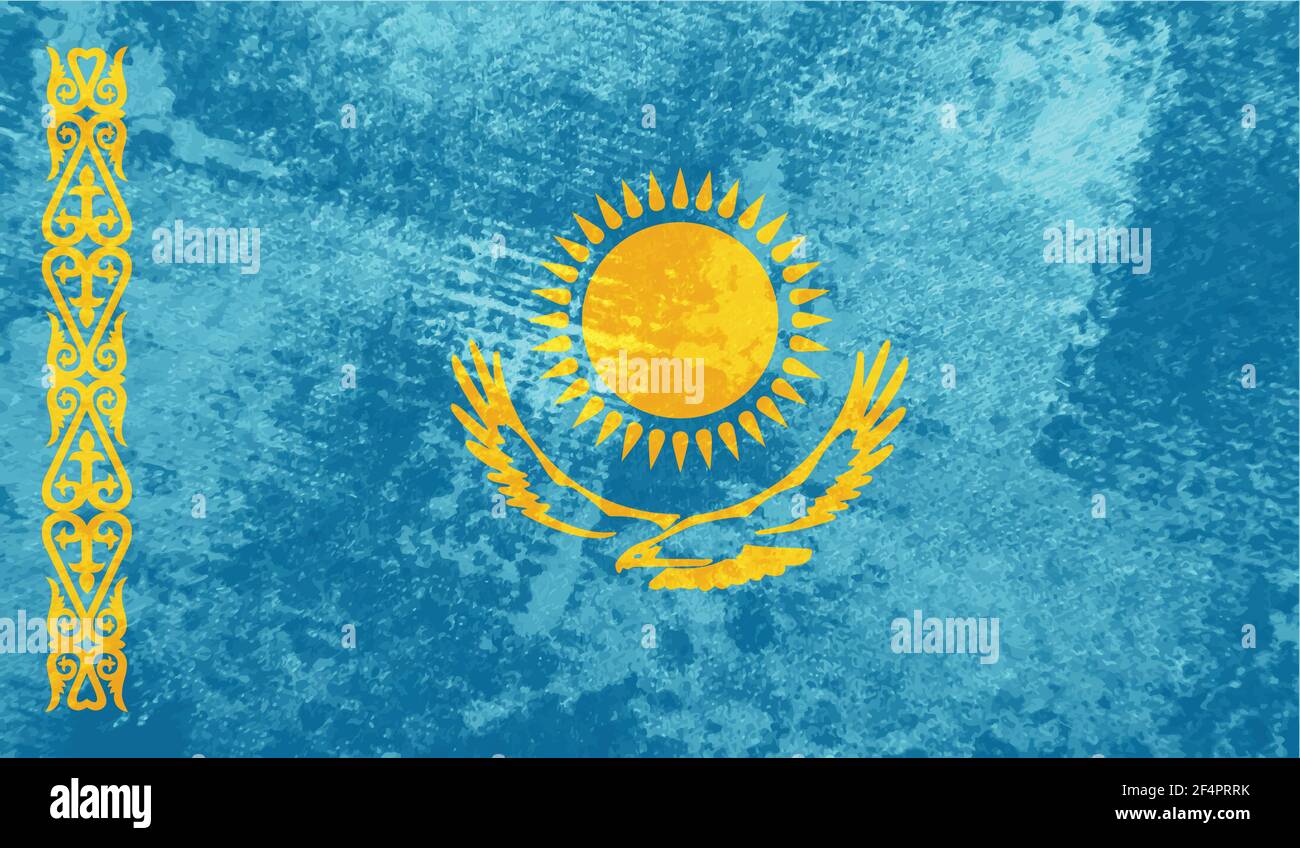 Kazakhstan flag with waving grunge texture. Vector background. Stock Vector