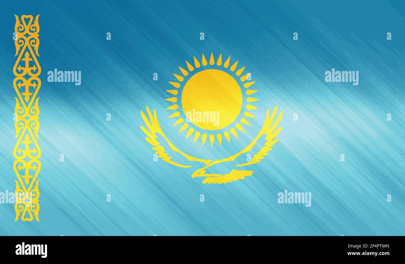 Kazakhstan flag with waving grunge texture. Vector background. Stock Vector