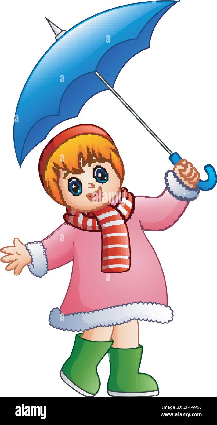 Vector illustration of Happy girl under umbrella Stock Vector Image ...