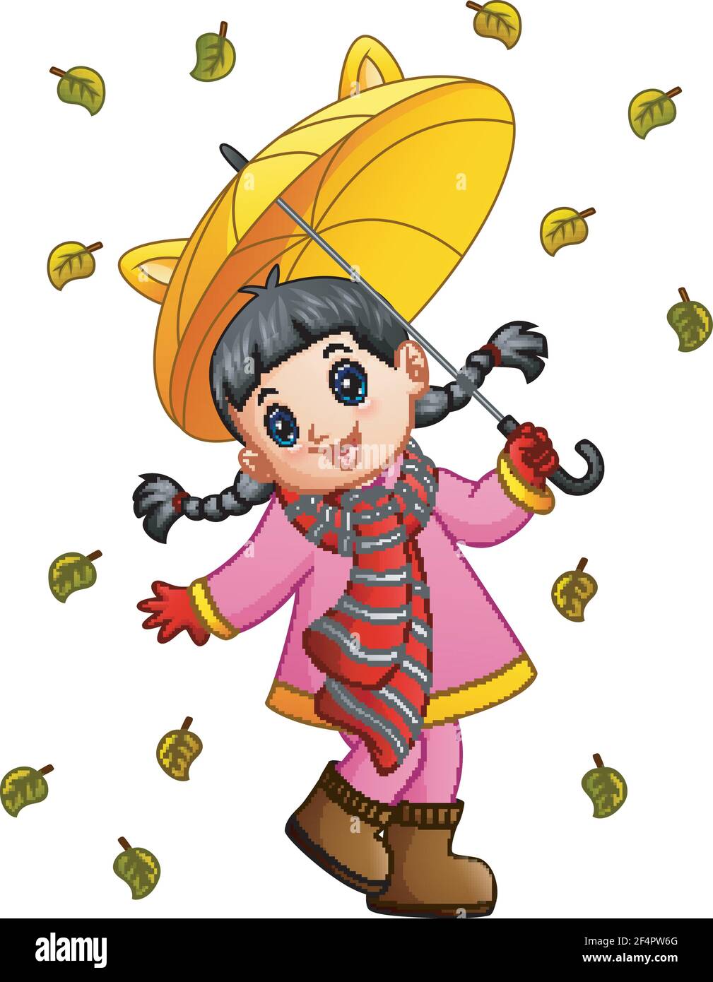 Vector illustration of Happy girl under umbrella Stock Vector Image ...