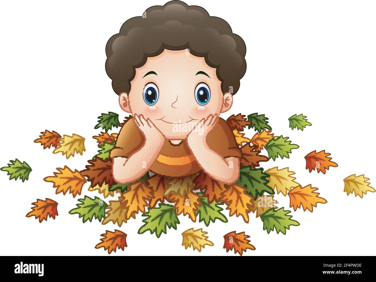 Vector illustration of Cute little boy with autumn leaves Stock Vector ...