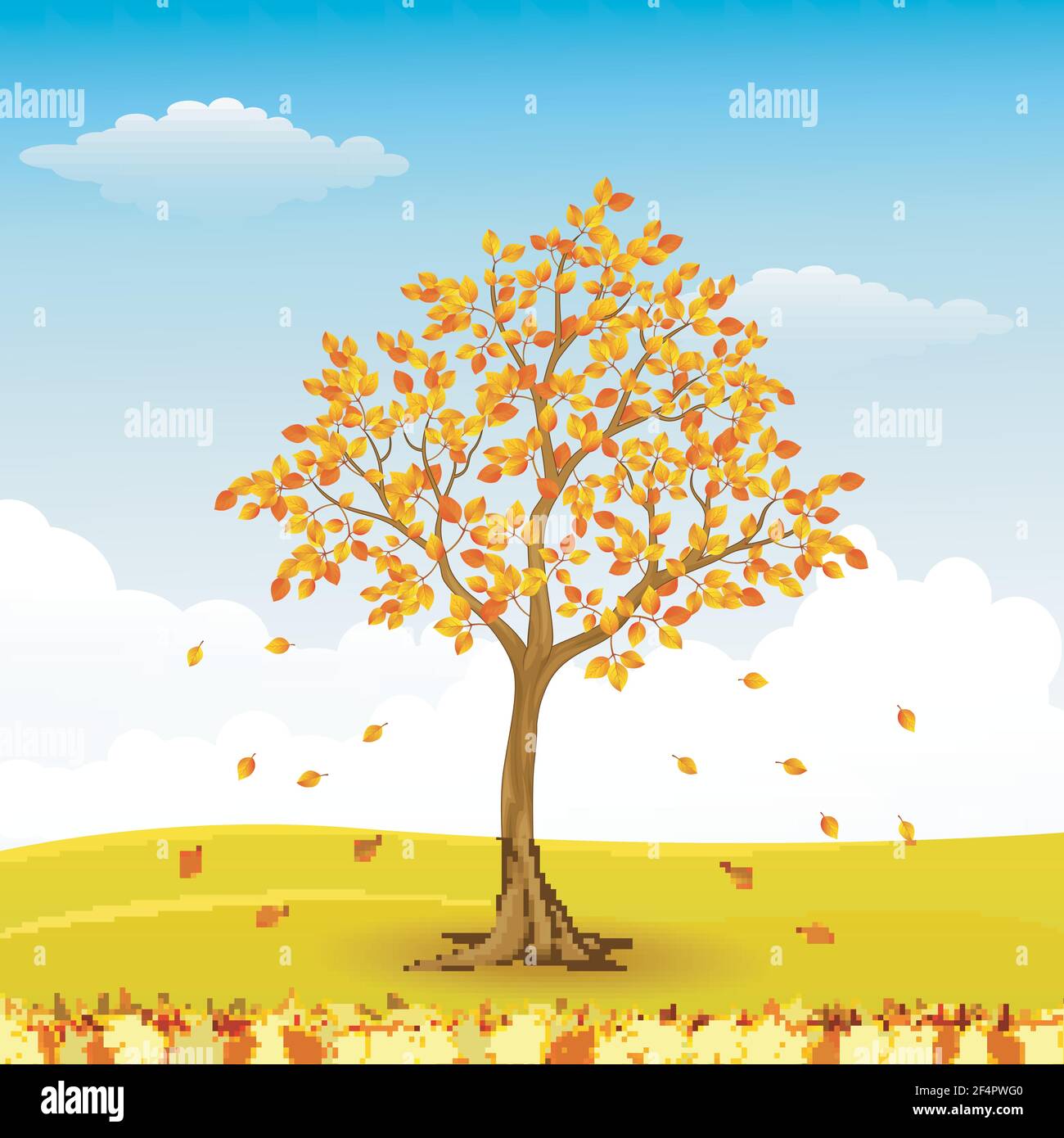 Vector illustration of Autumn tree with falling leaves Stock Vector ...