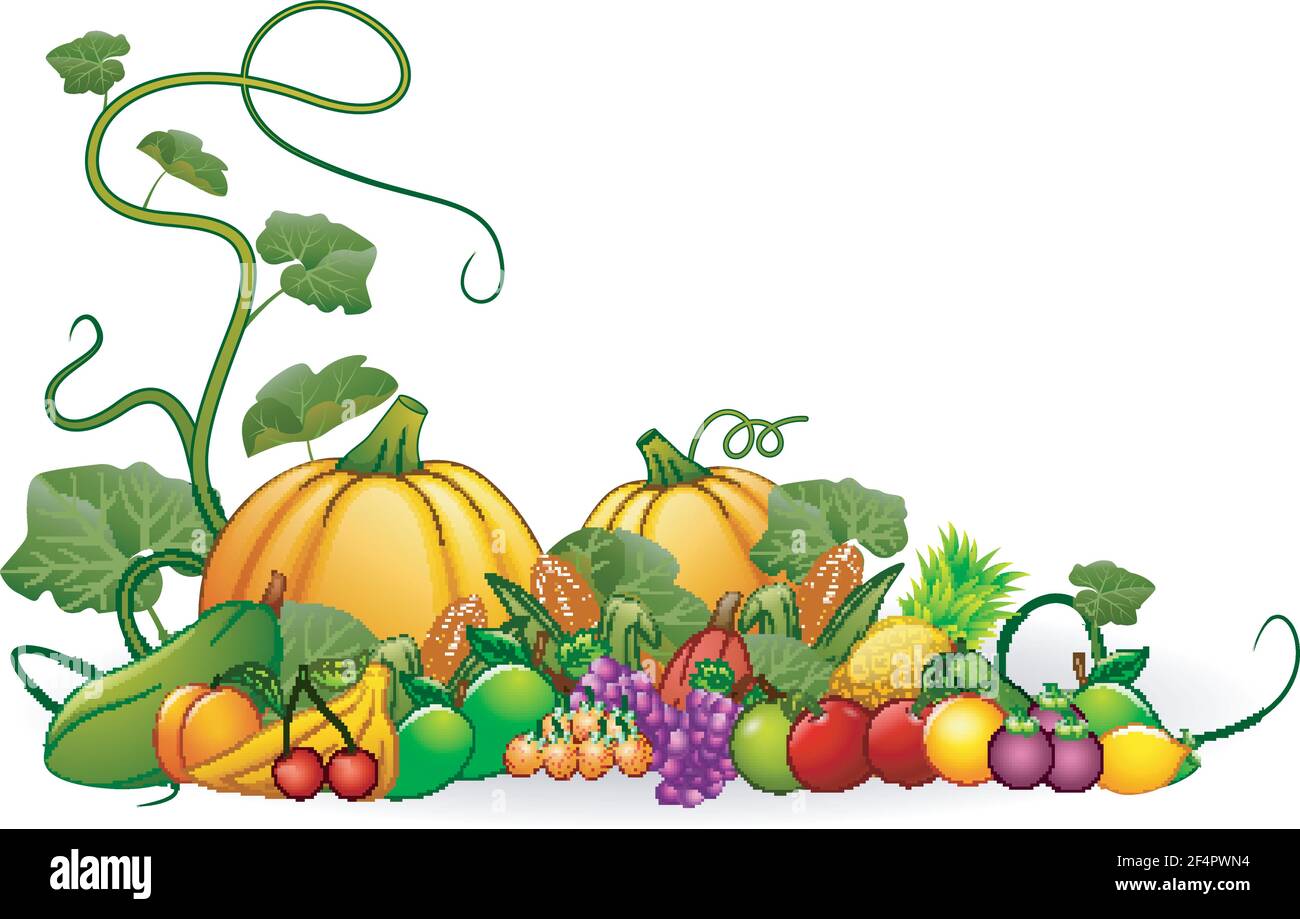 Vector illustration of Autumn harvest of vegetables and fruits Stock ...