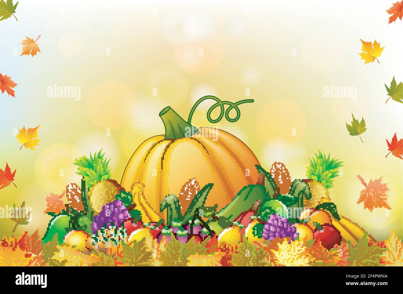 Vector illustration of Autumn harvest of vegetables and fruits Stock ...