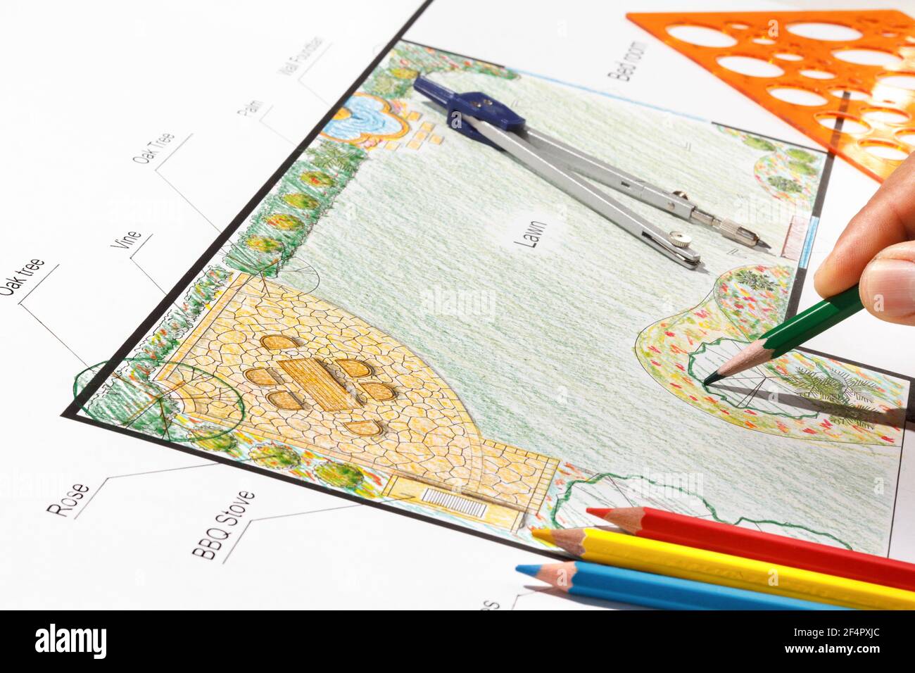 Landscape architect design garden plan Stock Photo - Alamy