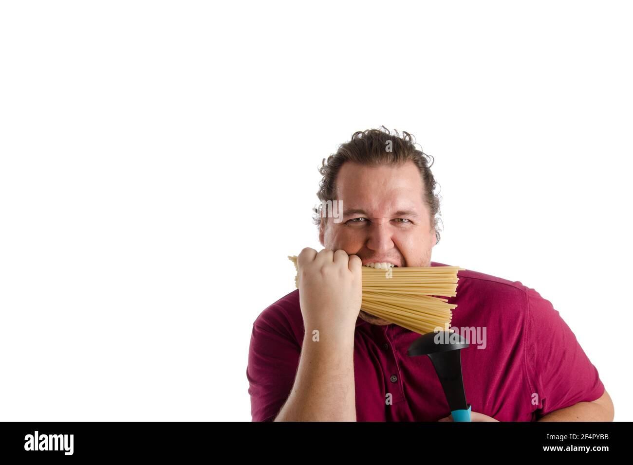 Funny fat cook. White background. Stock Photo