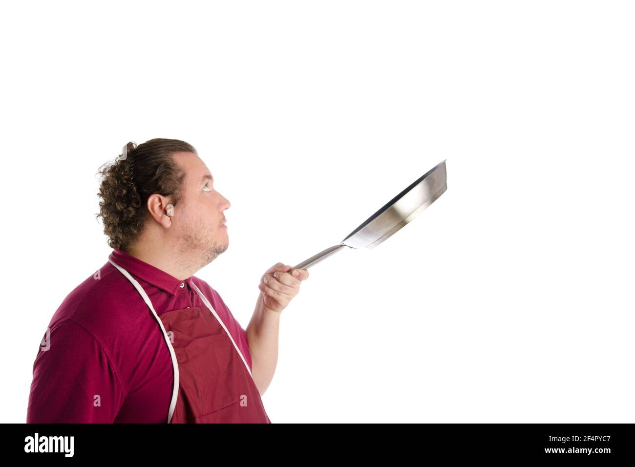 Funny fat cook. White background. Stock Photo