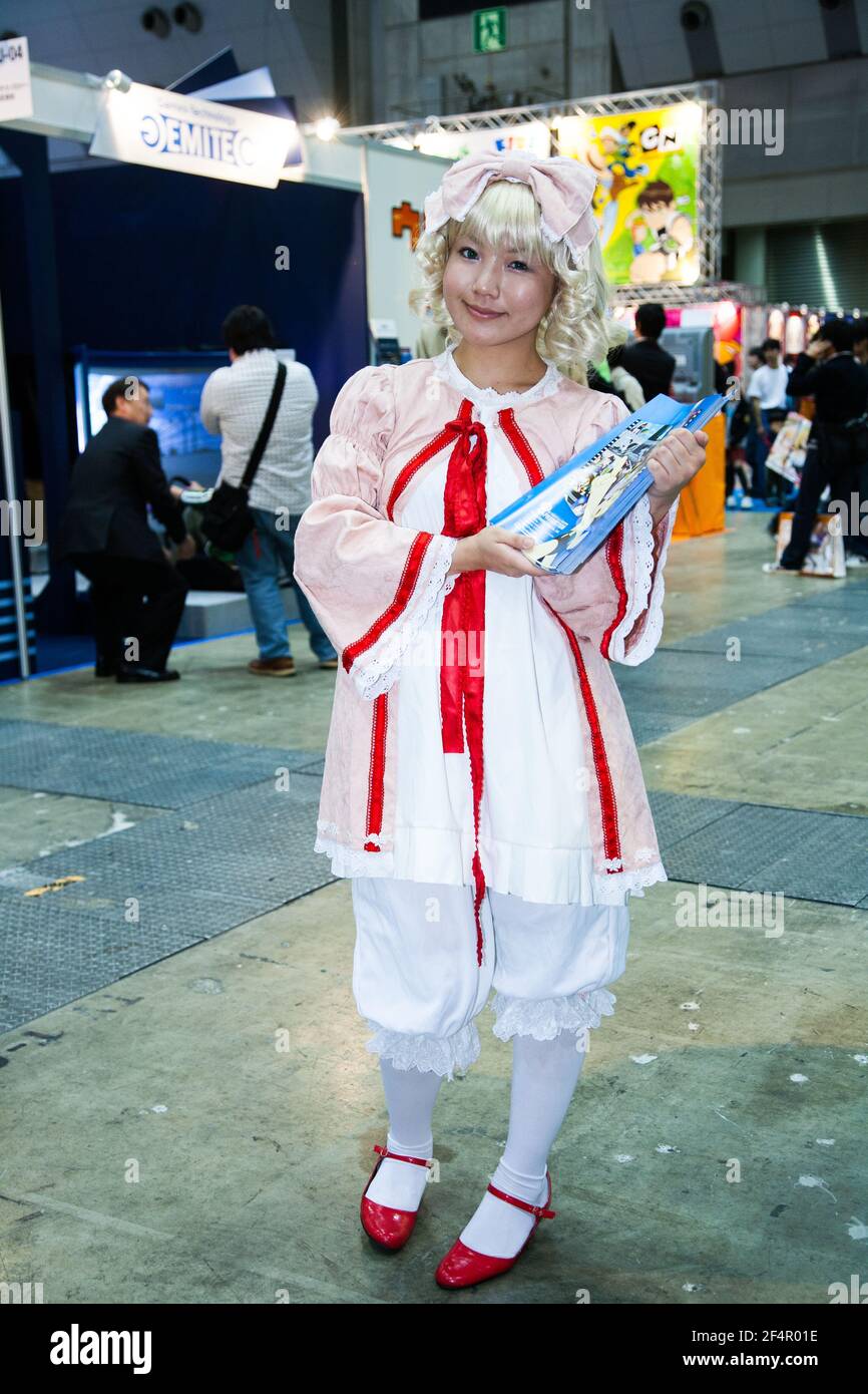 Japanese female dressed as pretty anime character dressed in cosplay, Tokyo International Anime Fair, Japan Stock Photo