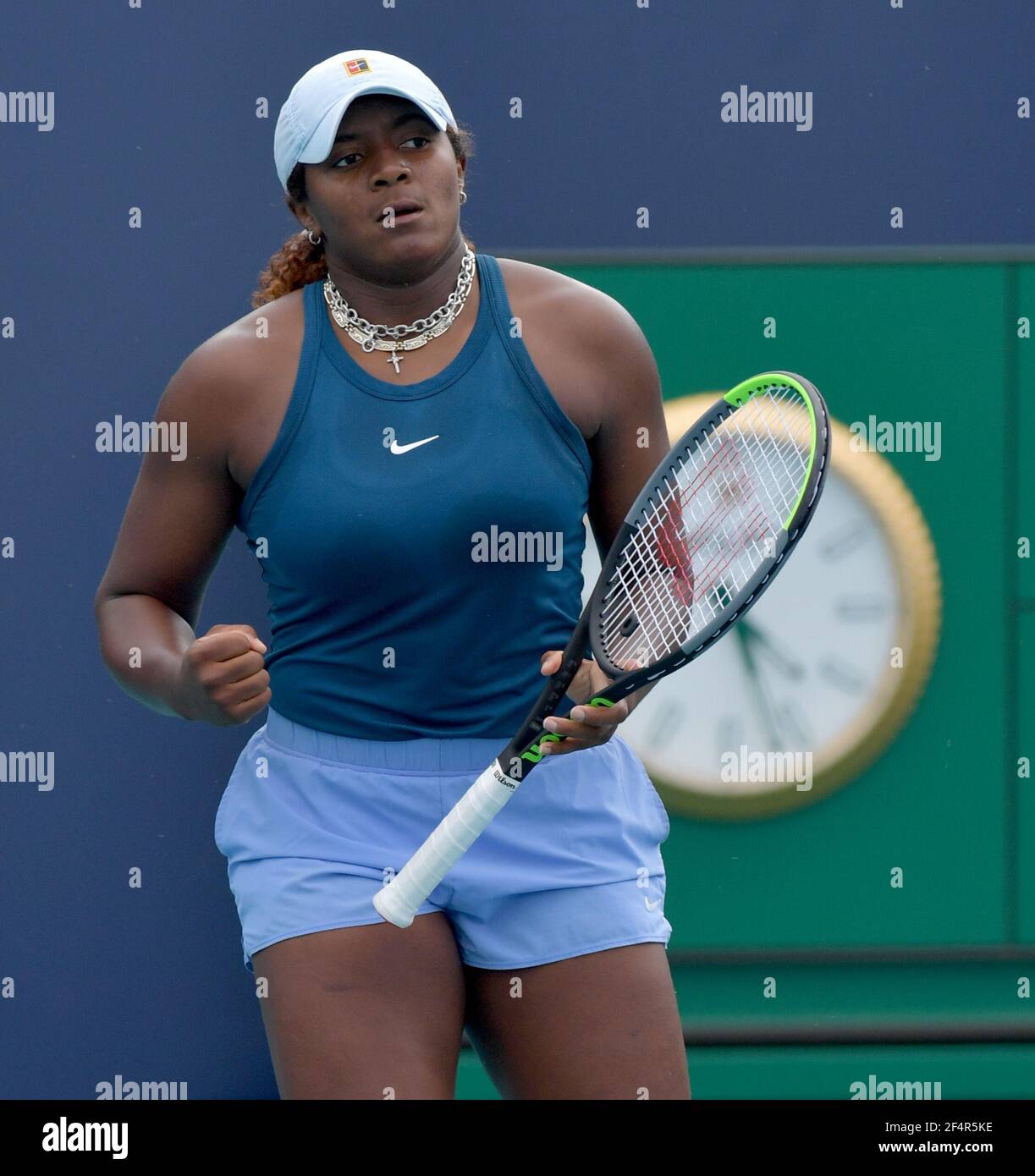 MIAMI GARDENS, FL - MARCH 22: Hailey Baptiste seen playing in Qualifying round on day 1 of the Miami Open on March 22, 2021 at Hard Rock Stadium in Miami Gardens, Florida. People: Hailey Baptiste Credit: Storms Media Group/Alamy Live News Stock Photo