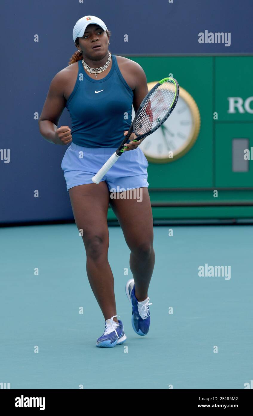 MIAMI GARDENS, FL - MARCH 22: Hailey Baptiste seen playing in Qualifying round on day 1 of the Miami Open on March 22, 2021 at Hard Rock Stadium in Miami Gardens, Florida. People: Hailey Baptiste Credit: Storms Media Group/Alamy Live News Stock Photo