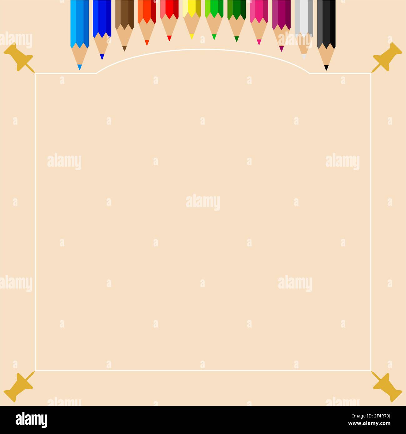 Color Pencils Set with Push Pin Vector Illustration Stock Vector