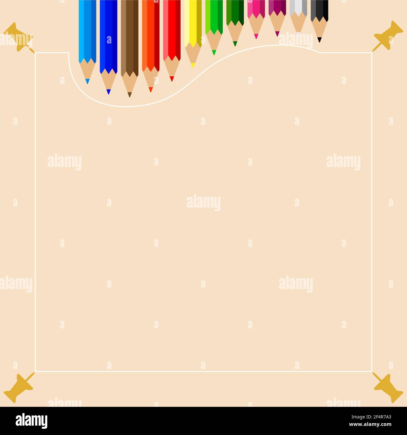 Color Pencils Set with Push Pin Vector Illustration Stock Vector