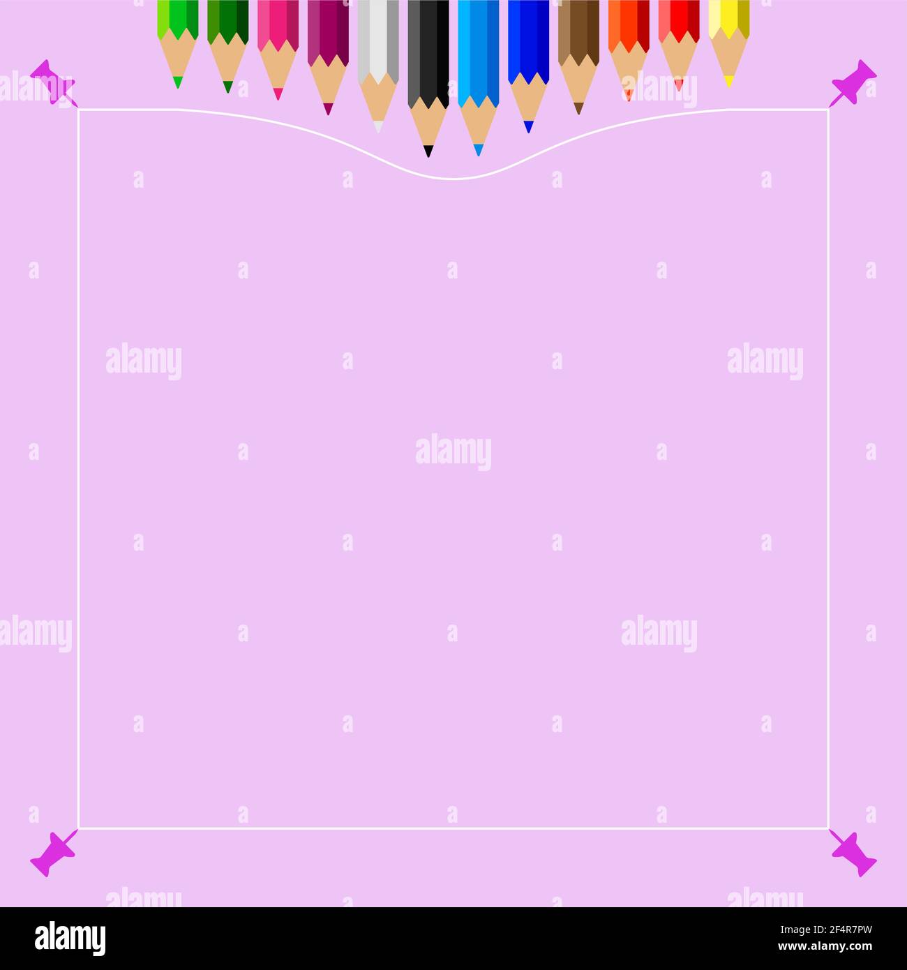 Color Pencils Set with Push Pin Vector Illustration Stock Vector