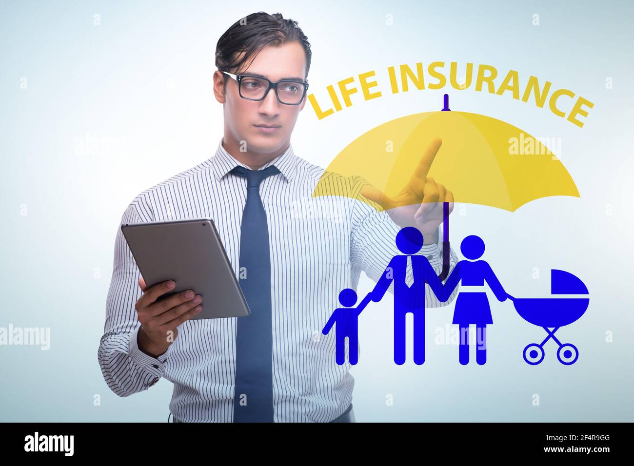 Life insurance concept with the businessman pressing button Stock Photo ...