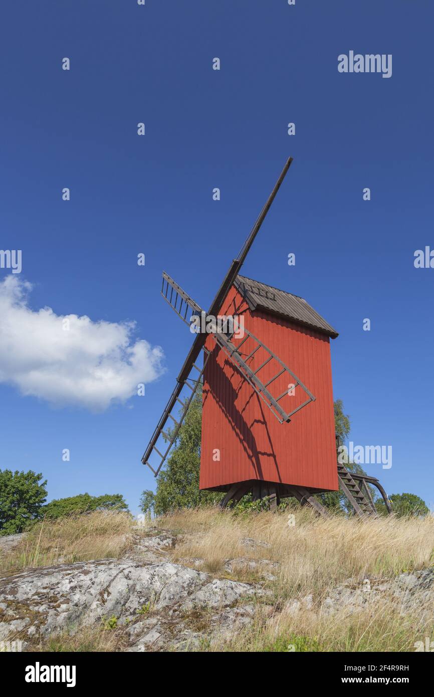 geography / travel, Sweden, Stockholm laen, isle Lidoe, red post mill on the isle Lidoe, Northern sker, Additional-Rights-Clearance-Info-Not-Available Stock Photo