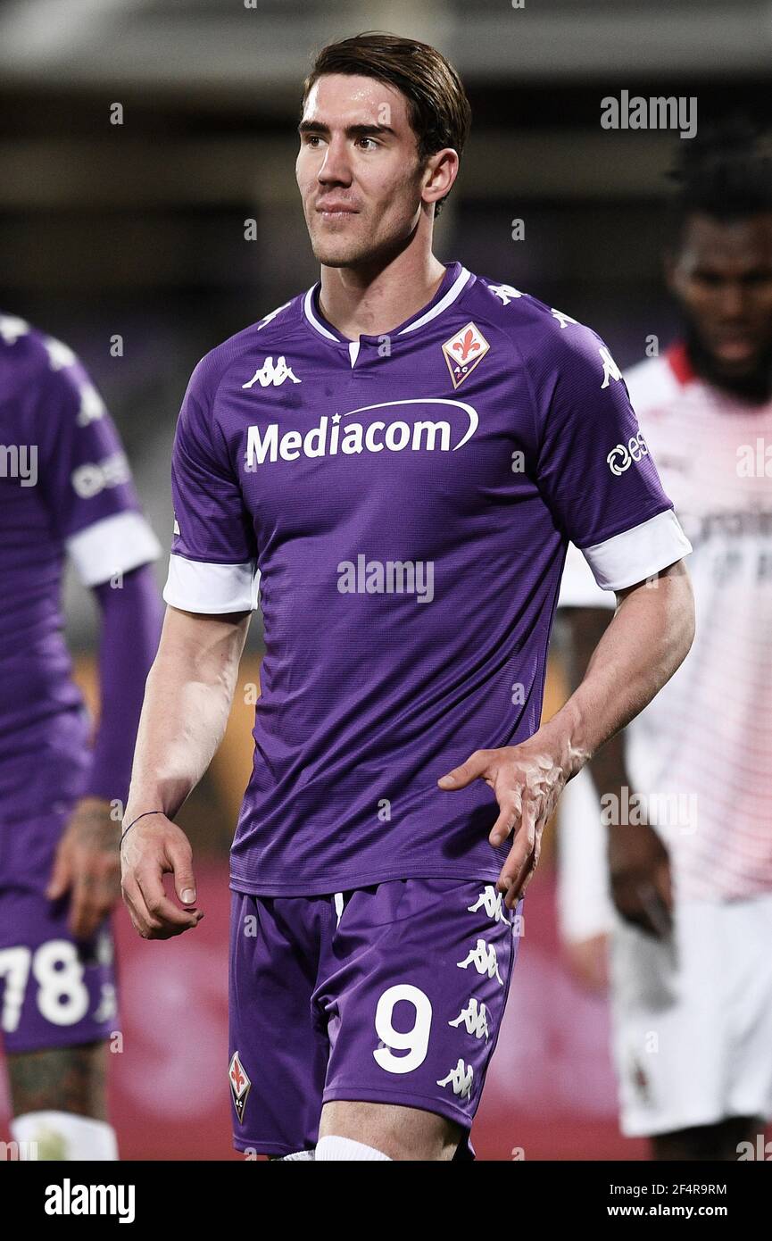 Florence, Italy. 21st Mar, 2021. Dusan Vlahovic (ACF Fiorentina) during ACF  Fiorentina vs AC Milan, Italian football Serie A match in Florence, Italy,  March 21 2021 Credit: Independent Photo Agency/Alamy Live News