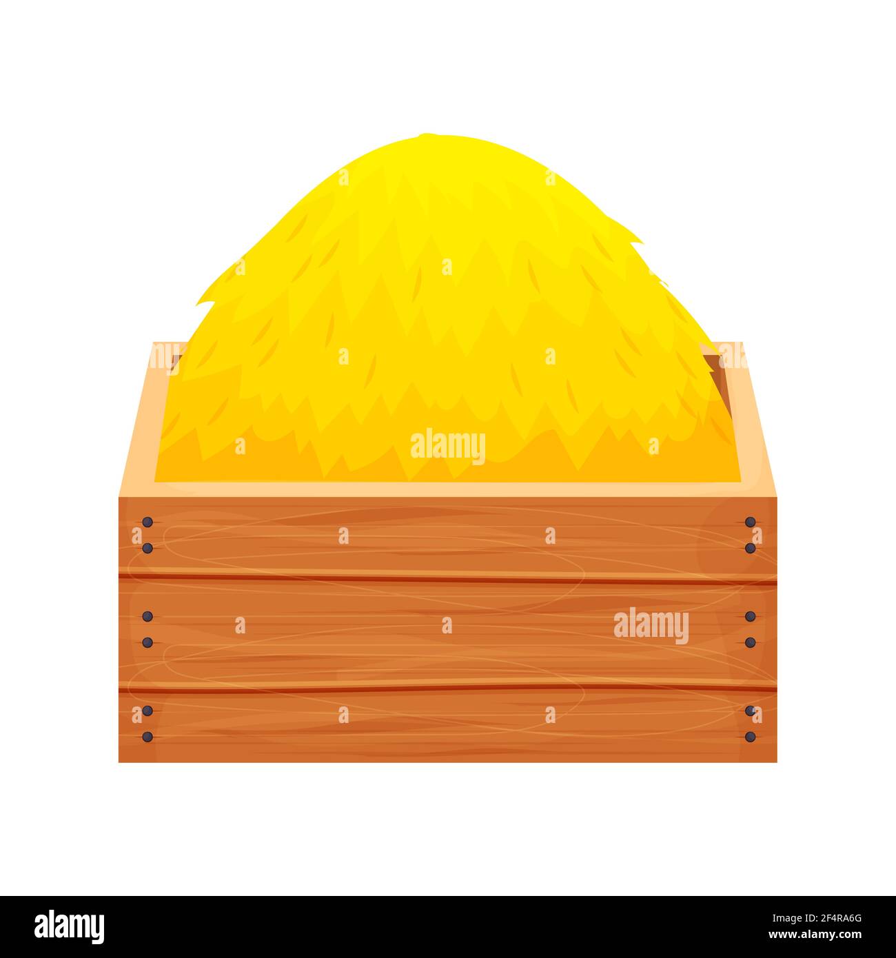 Bale of hay, haystack in wooden box in cartoon style isolated on white ...