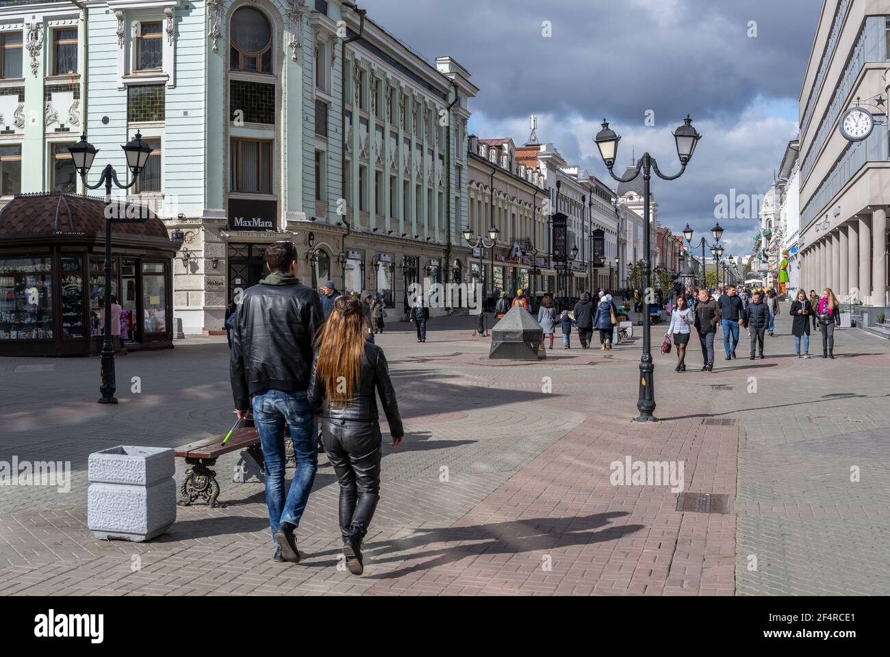 Kazan, Russia - September 21, 2019: The shopping center in the city of Kazan with strawling people and shops, Russia. Stock Photo