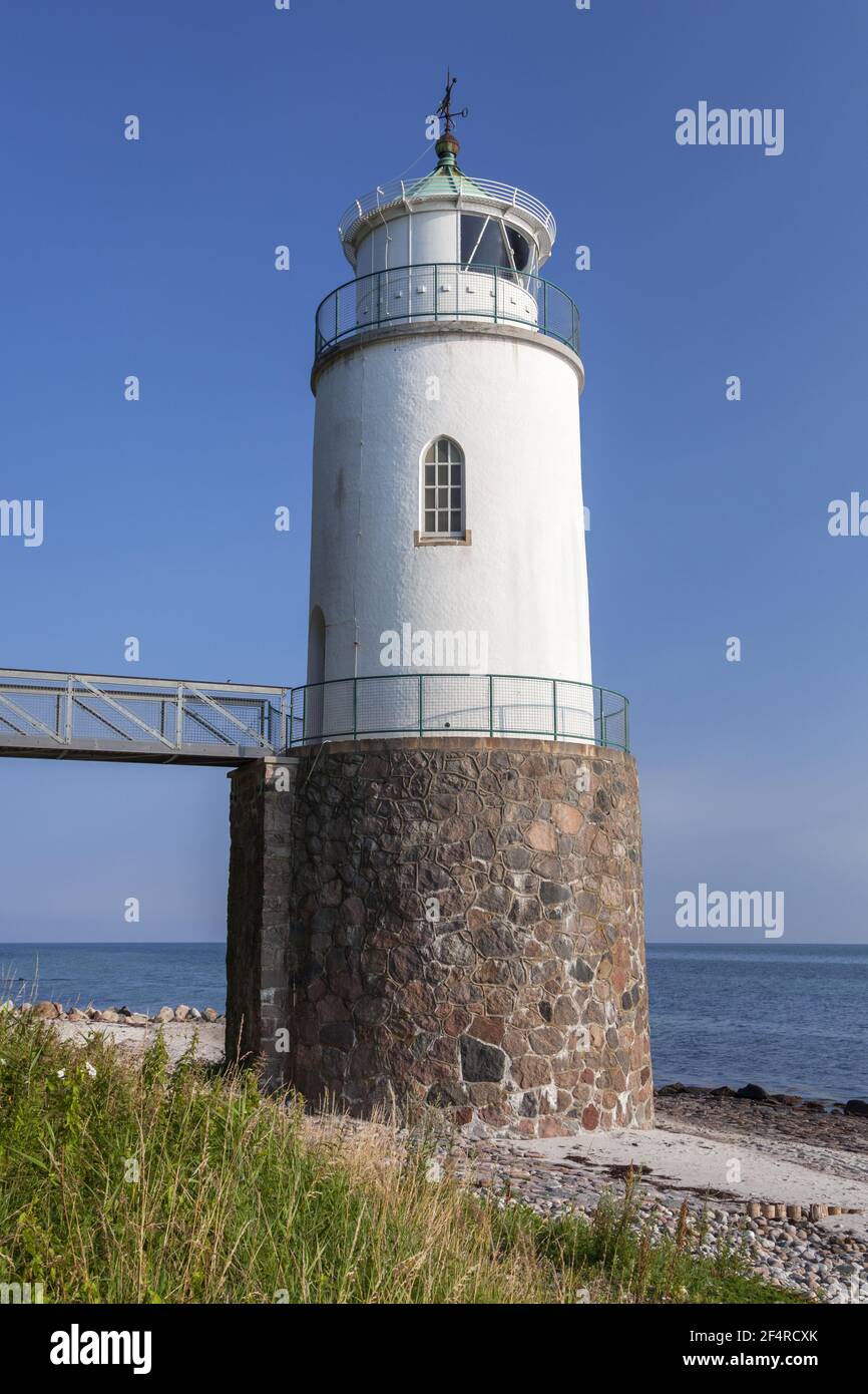 geography / travel, Denmark, Syddanmark, isle as, lighthouse at the Baltic Sea coast at Fynshav, isle , Additional-Rights-Clearance-Info-Not-Available Stock Photo